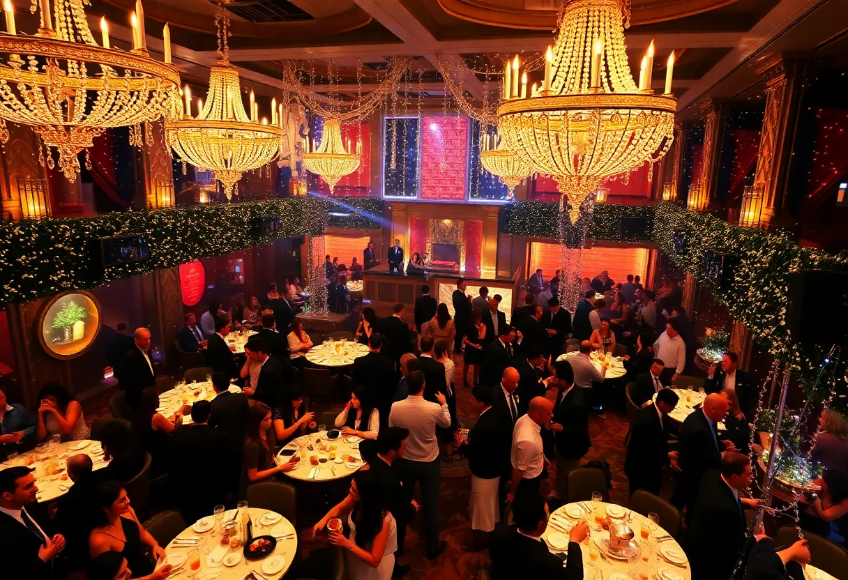 Guests enjoying a New Year's Eve party at a luxury venue