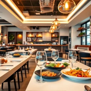 Interior view of OLIVIA restaurant in St. Petersburg showcasing dining area and dishes