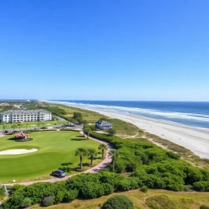 View of the Palmetto Dunes Oceanfront Resort with golf course and beach