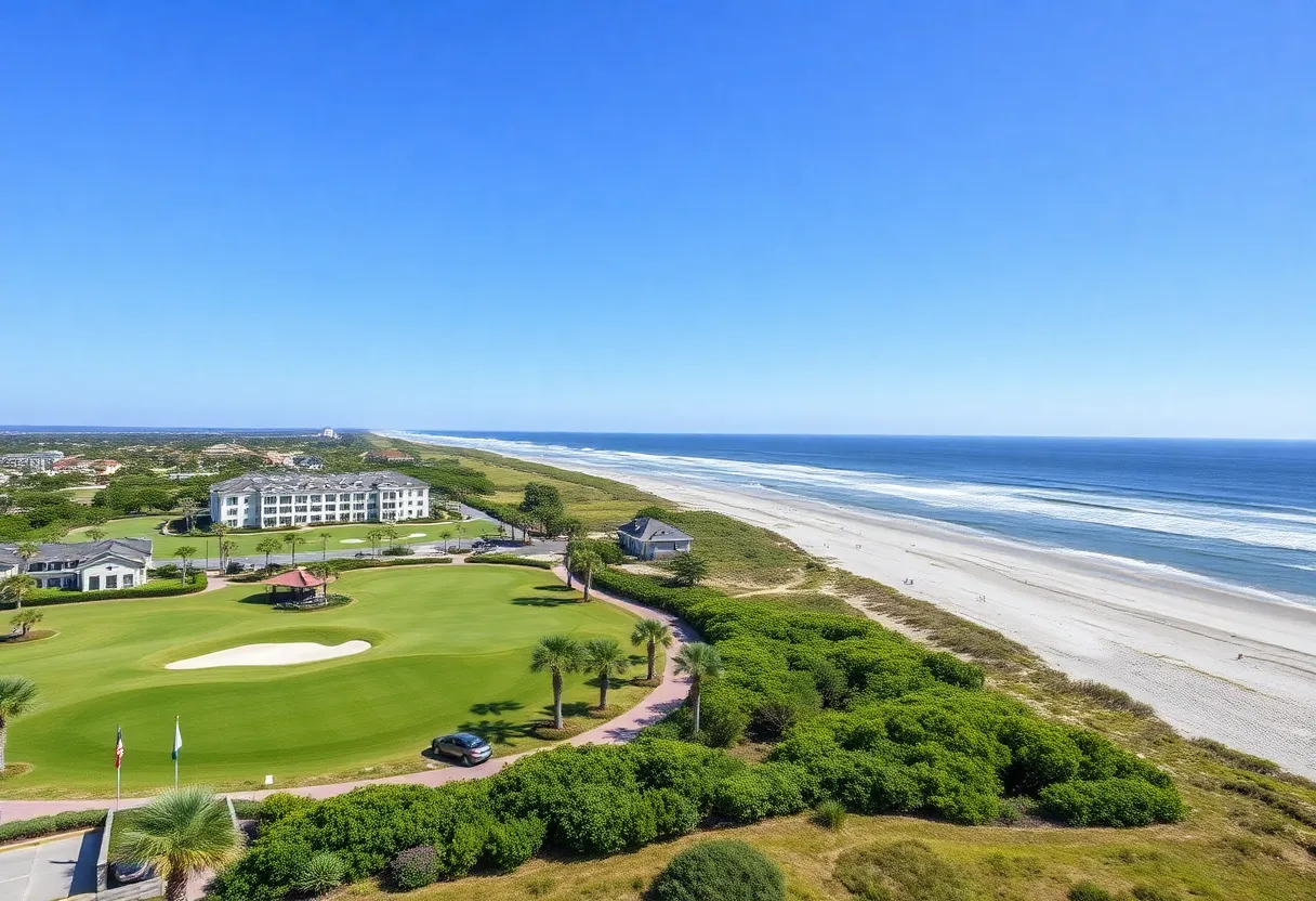 View of the Palmetto Dunes Oceanfront Resort with golf course and beach