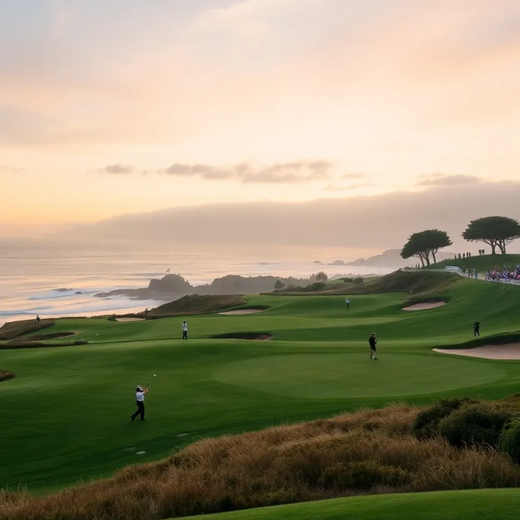 Overview of Pebble Beach during the Pro-Am golf tournament