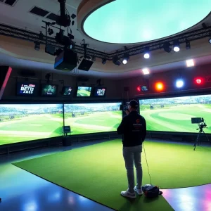 Interior view of the PGA Tour Studios showcasing LED displays and production facilities