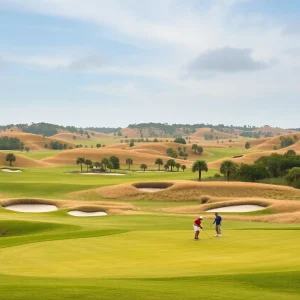 Scenic view of Roost golf course with fairways and bunkers