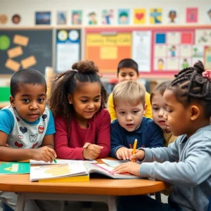 Diverse group of students in a classroom engaging in learning activities