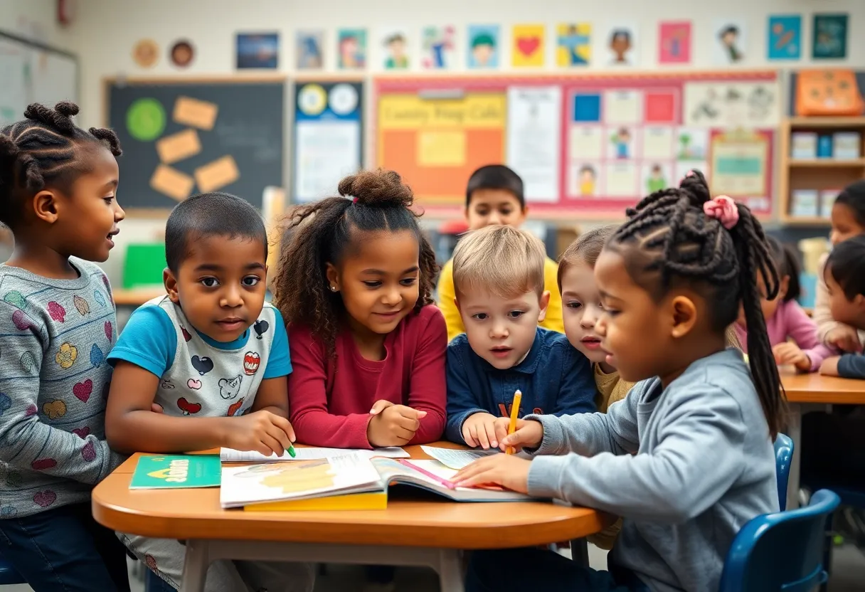 Diverse group of students in a classroom engaging in learning activities