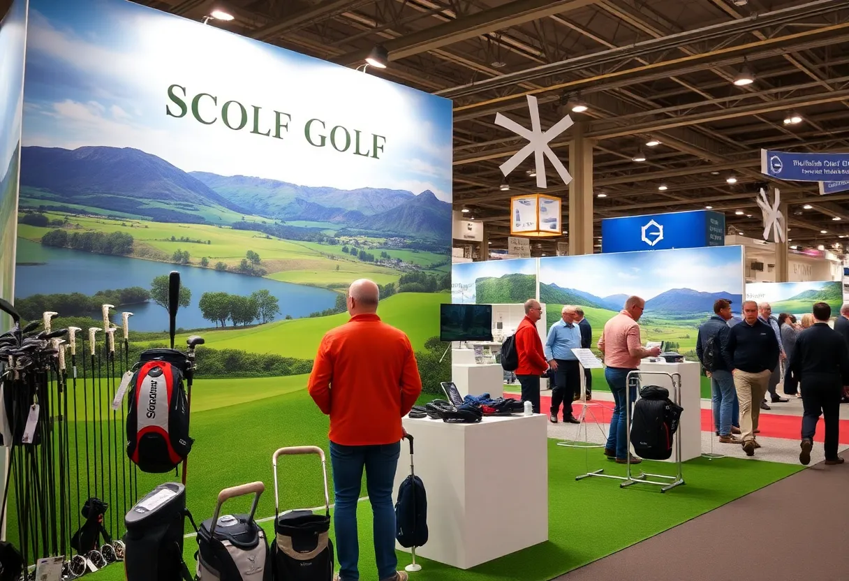 Scenic view of a Scottish golf course with rolling hills.