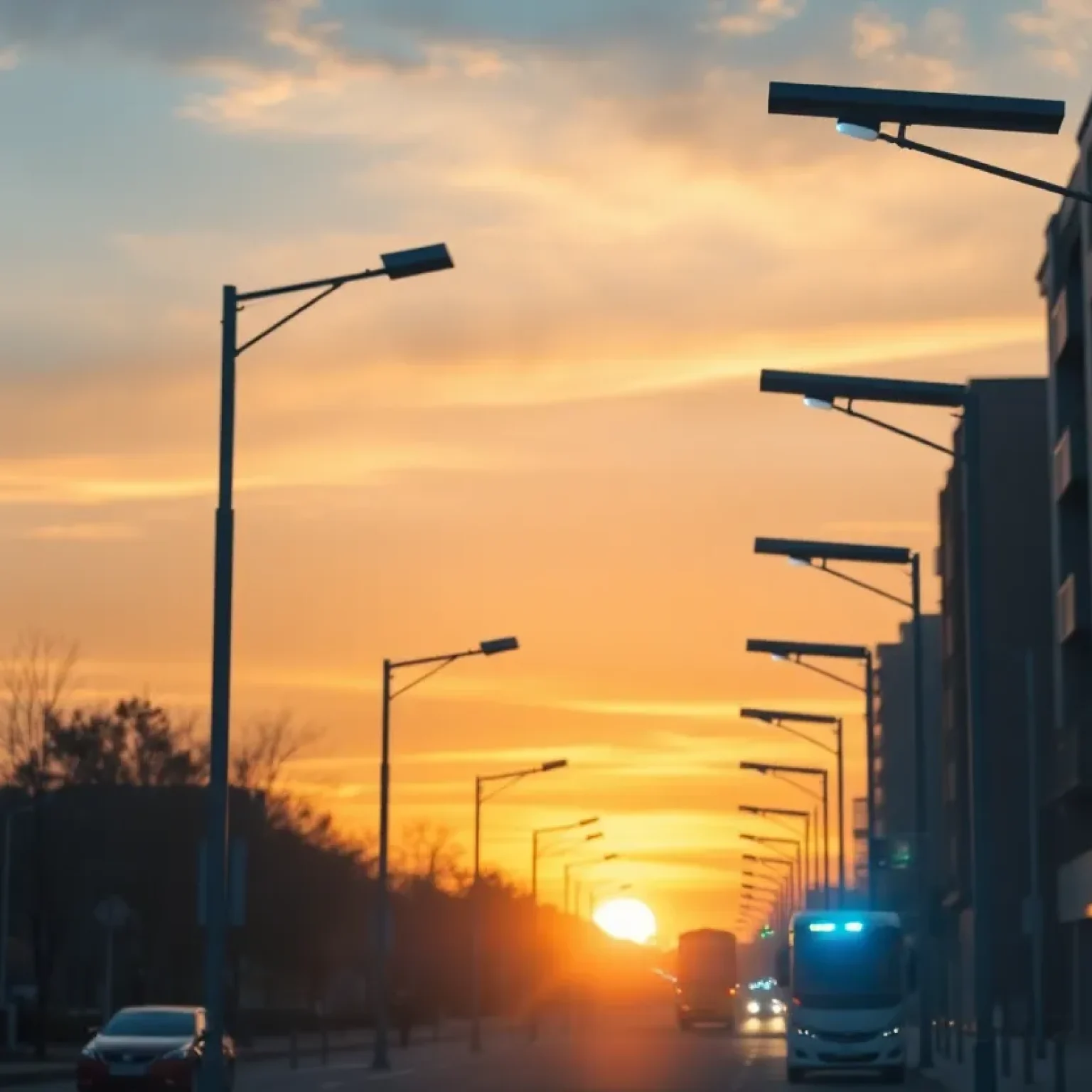 Solar-powered streetlights illuminating a Tampa street