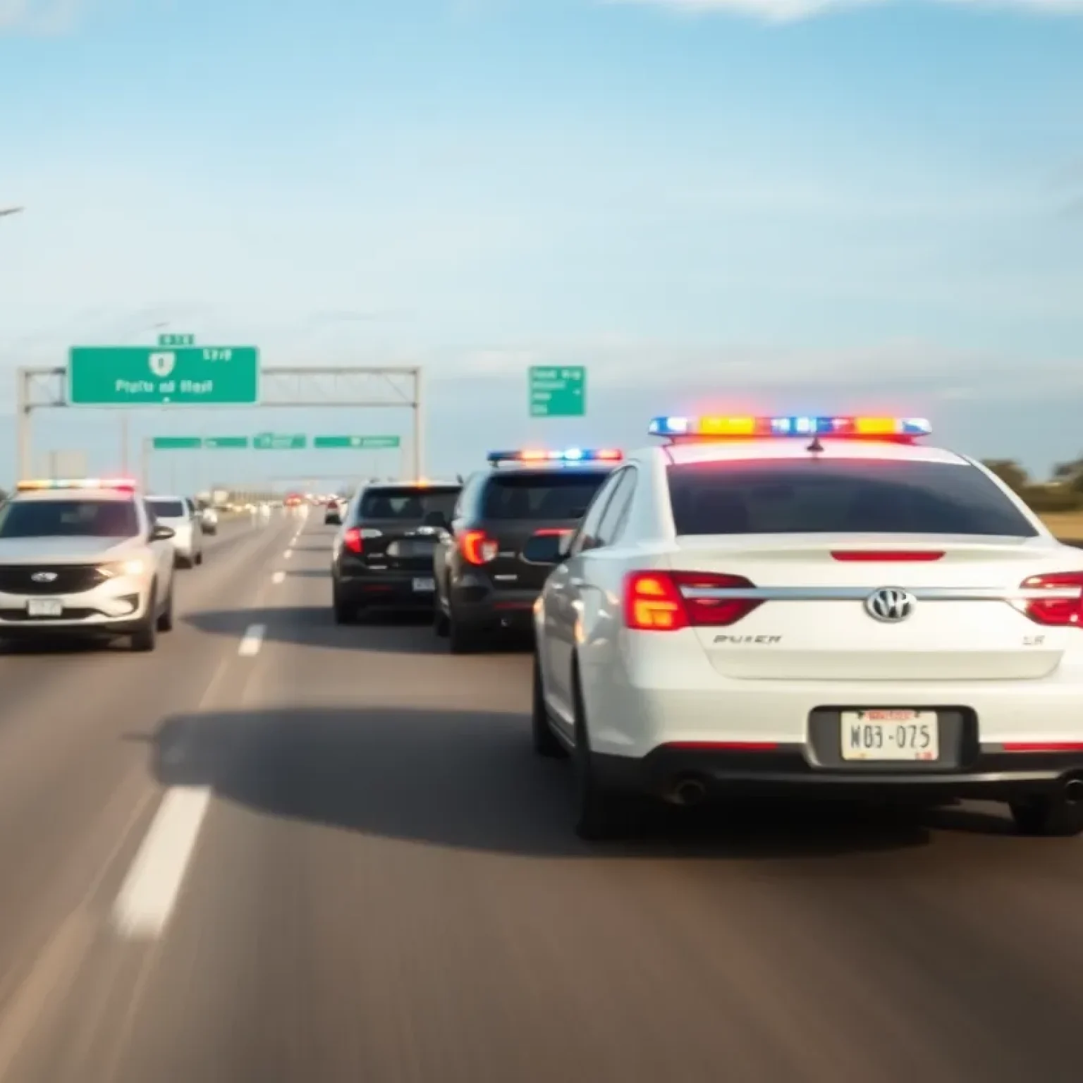 Police chase of a stolen vehicle on the highway