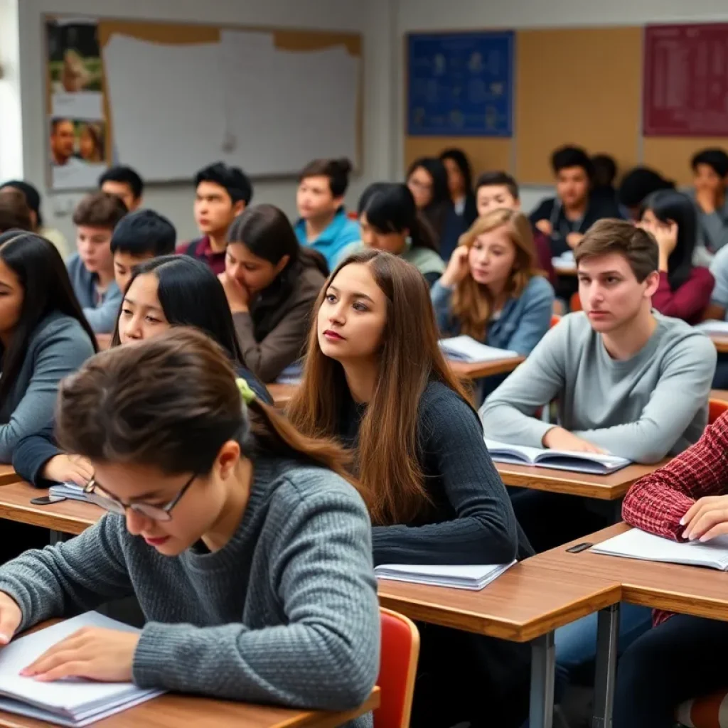 Students studying in a classroom environment