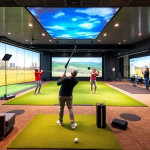 Interior view of a modern golf training facility