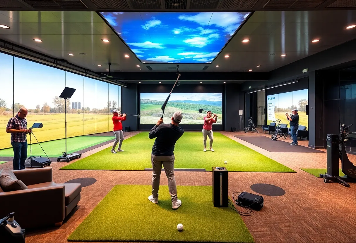 Interior view of a modern golf training facility