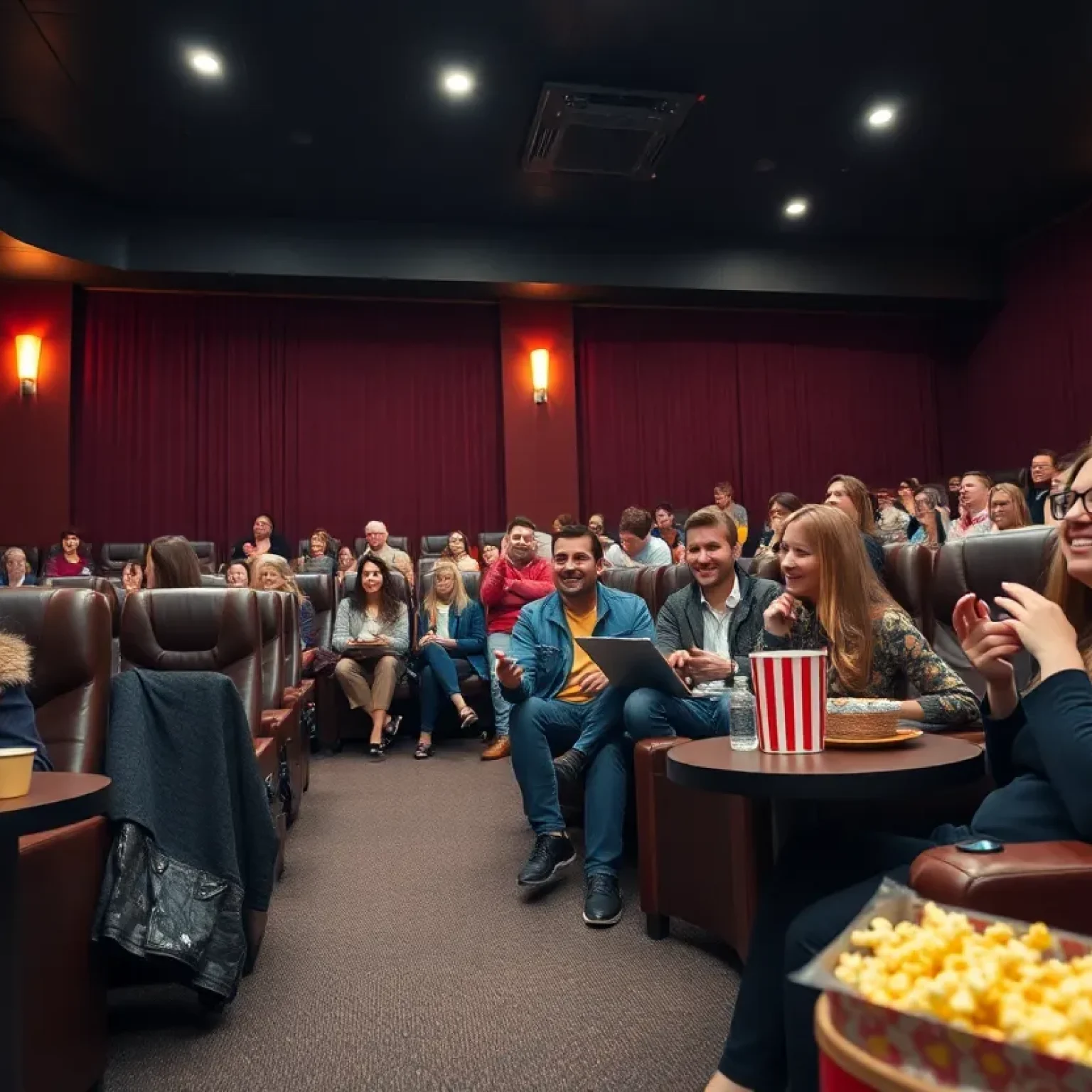 Interior view of Sun-Ray Cinema showing comfortable seating and snacks