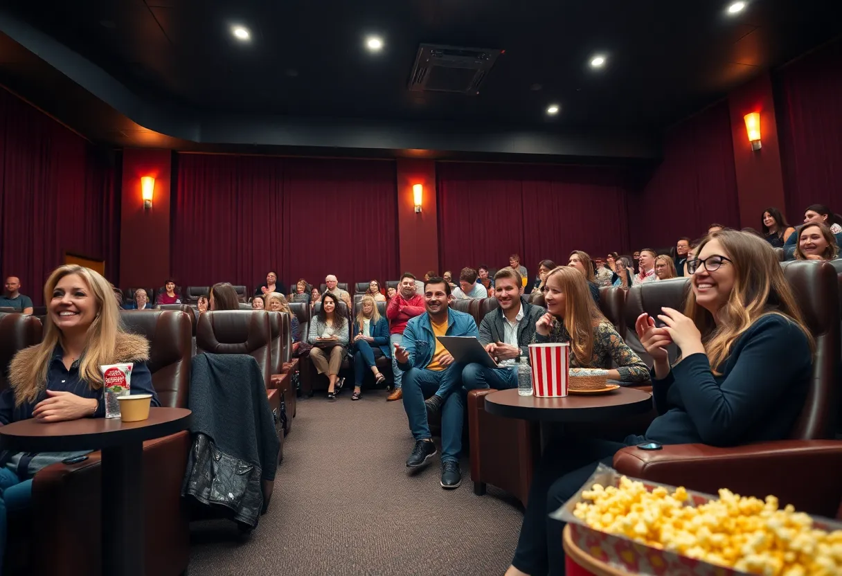 Interior view of Sun-Ray Cinema showing comfortable seating and snacks