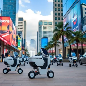 Delivery robots in Tampa featuring digital advertisements