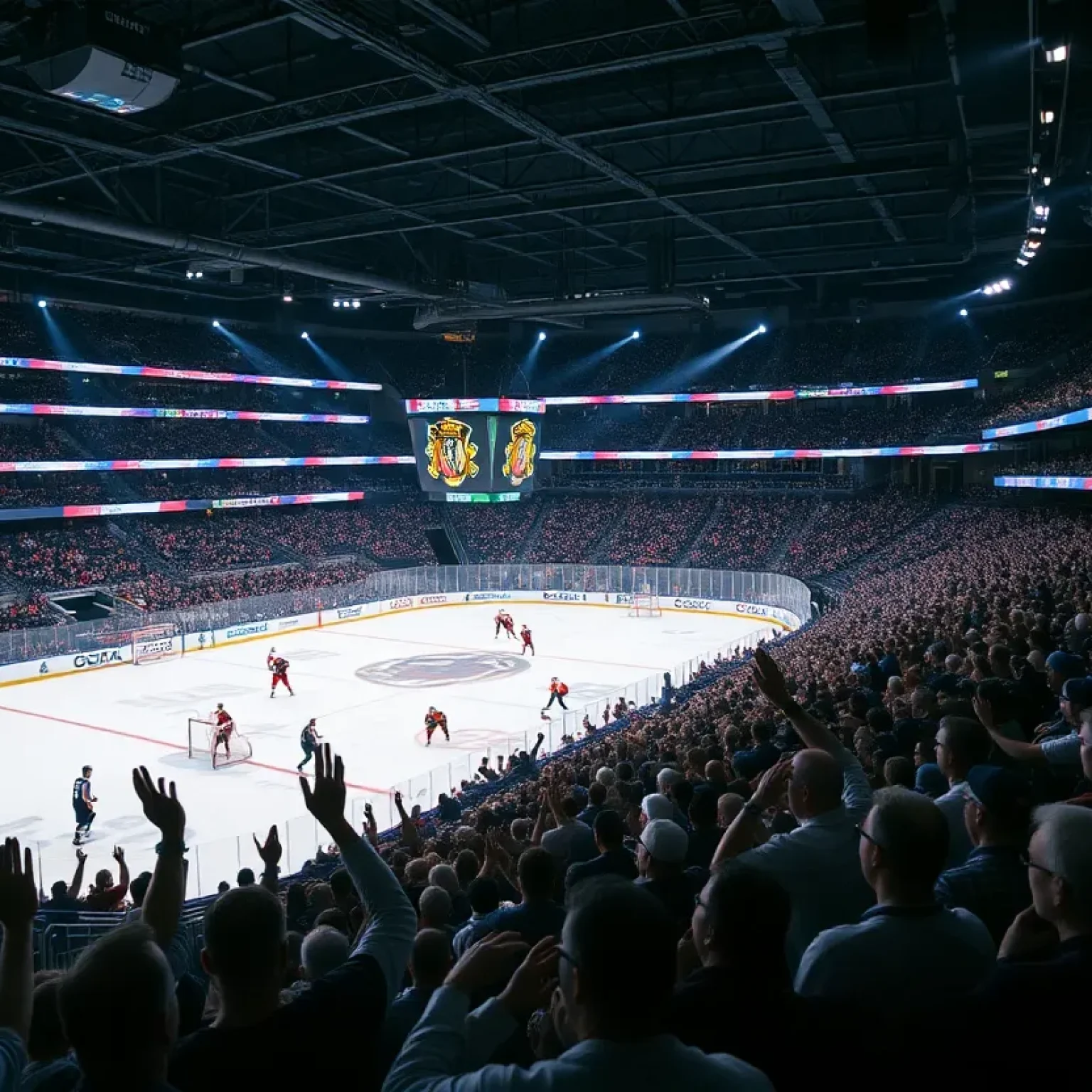 Fans cheering at the Tampa Bay Lightning game