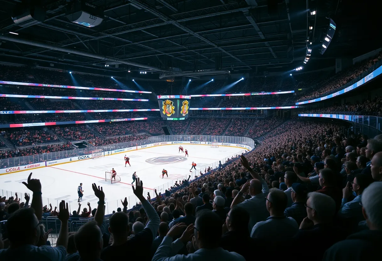 Fans cheering at the Tampa Bay Lightning game