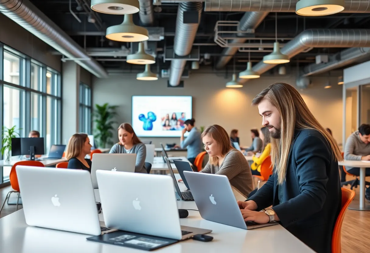 People collaborating in a Tampa Bay tech workspace