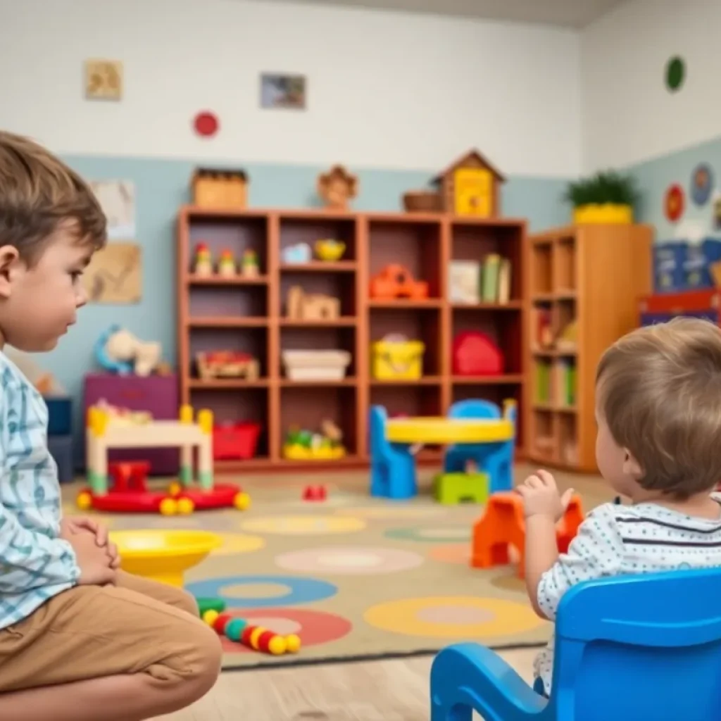 Playroom in a daycare with colorful toys and decor