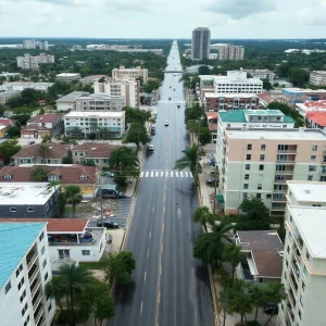 Aerial view of Tampa showing flood damage post-hurricane