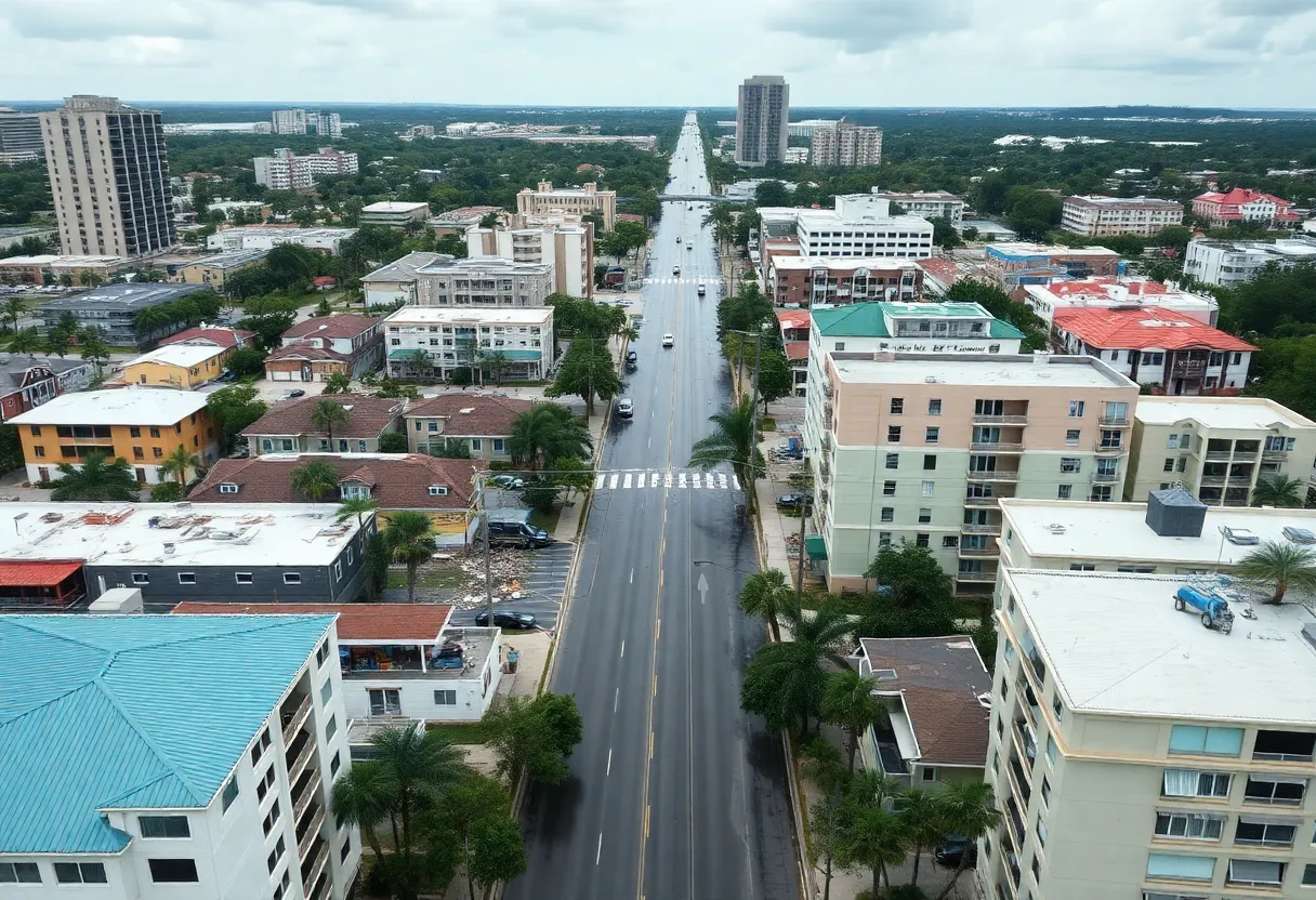 Aerial view of Tampa showing flood damage post-hurricane