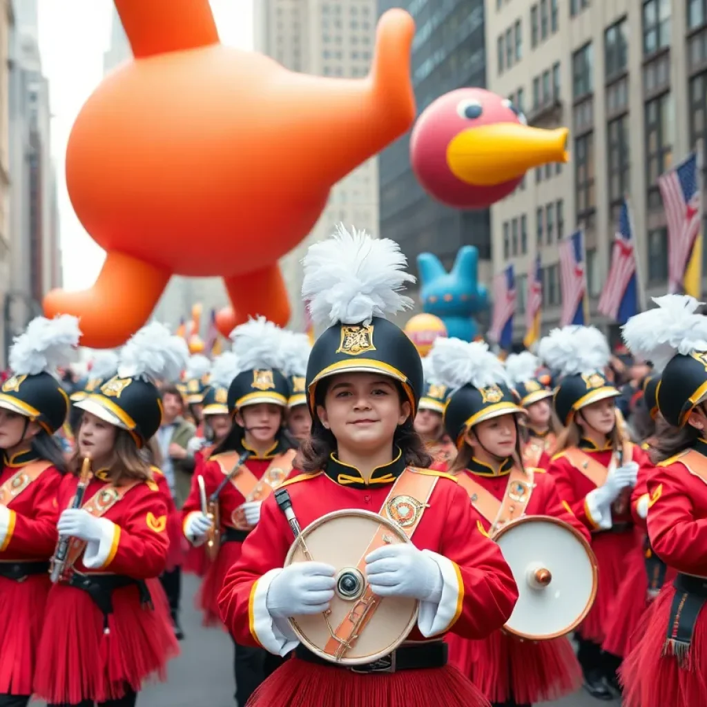 Tarpon Springs High School band performing at Macy's Thanksgiving Day Parade