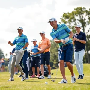 Two teams competing in the Team Cup Golf Tournament at Abu Dhabi Golf Resort