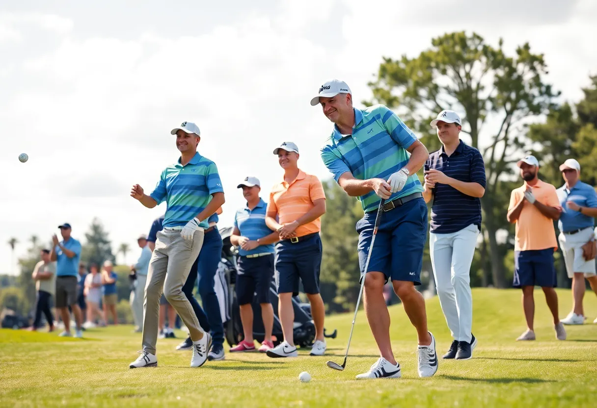 Two teams competing in the Team Cup Golf Tournament at Abu Dhabi Golf Resort