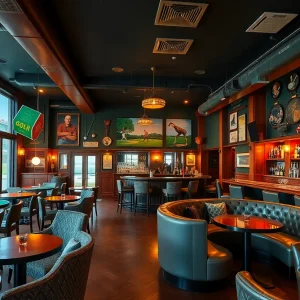 Interior view of The Muni bar showcasing golf-themed decor