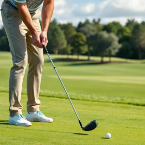 Golfer practicing on a green course with advanced Callaway gear