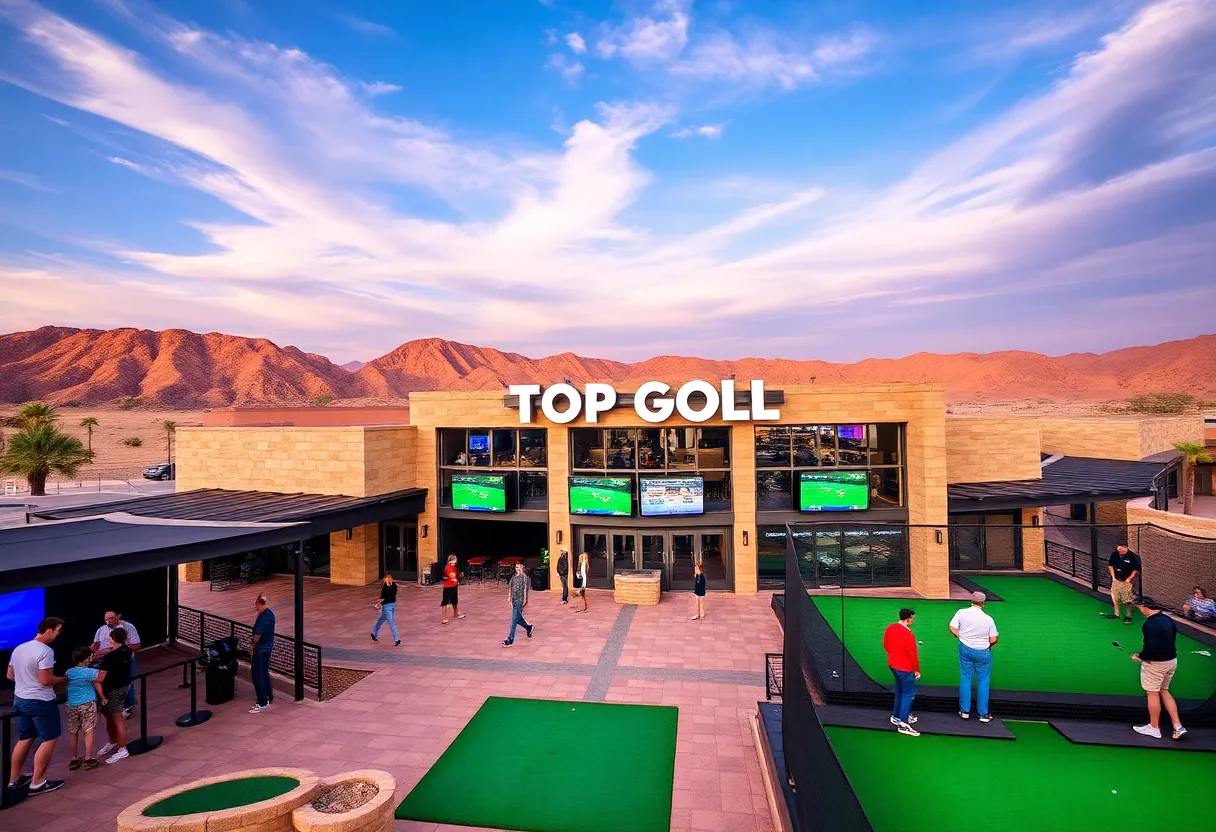 Topgolf venue in Saudi Arabia with golfers enjoying the game.