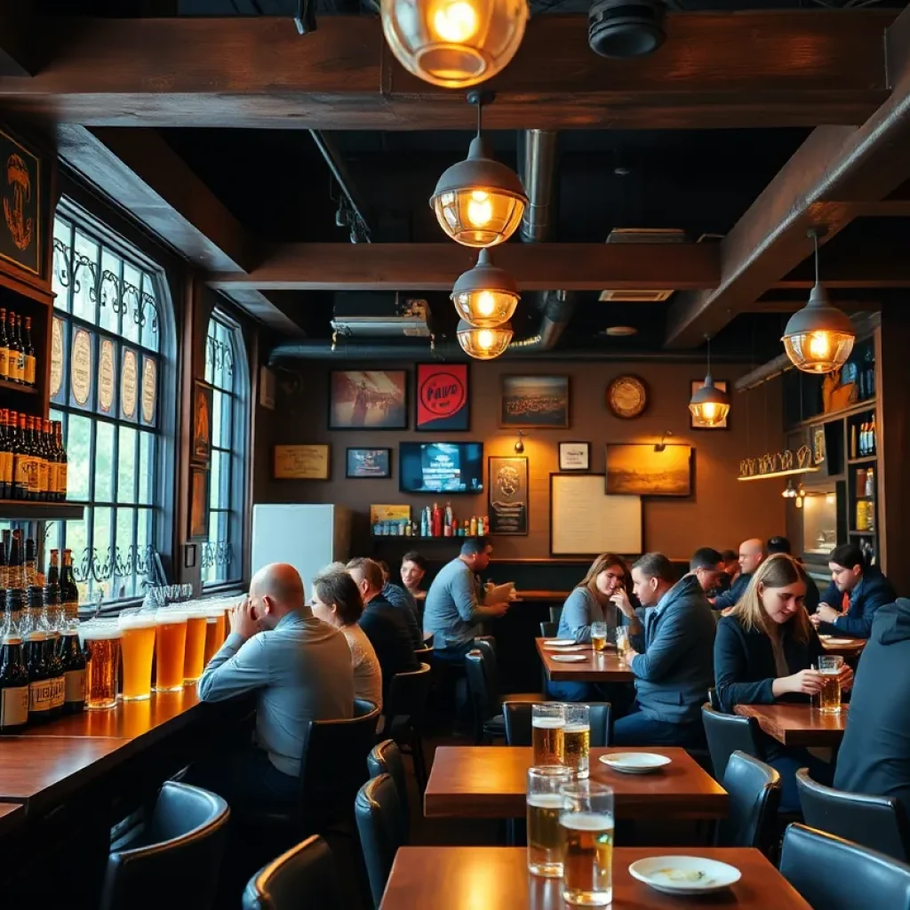 Cozy interior of World of Beer with patrons enjoying drinks