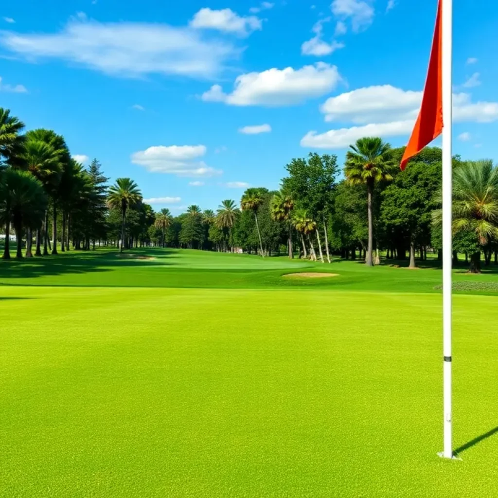 Close up view of a beautifully maintained golf course with vibrant greens