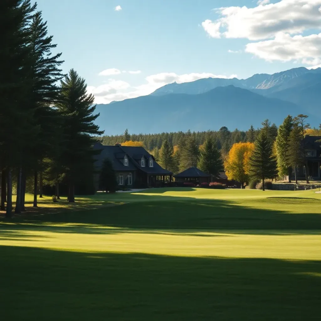 Close up of a beautiful golf course under clear skies.