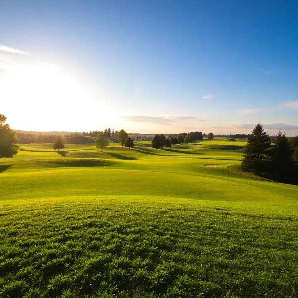 Close up view of a beautiful golf course with manicured greens