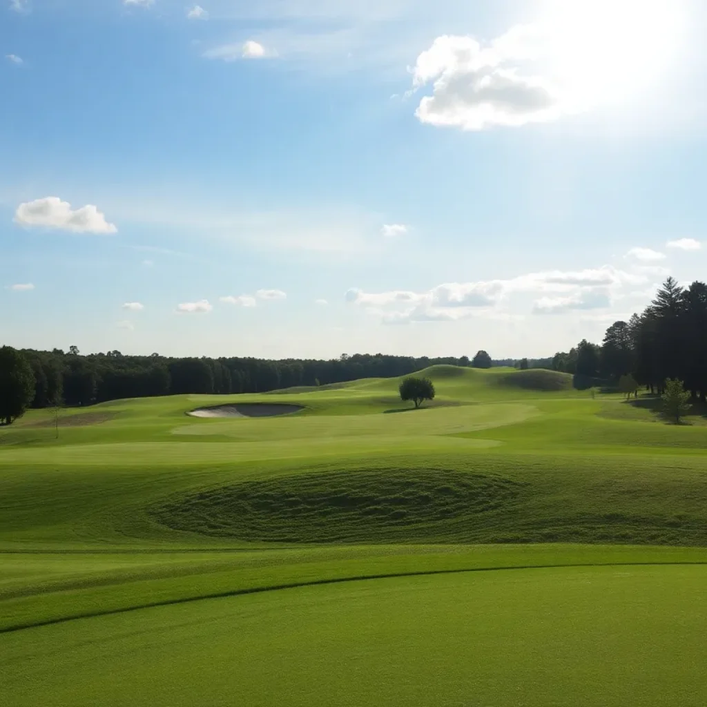 Close-up of a beautiful golf course with vibrant greenery