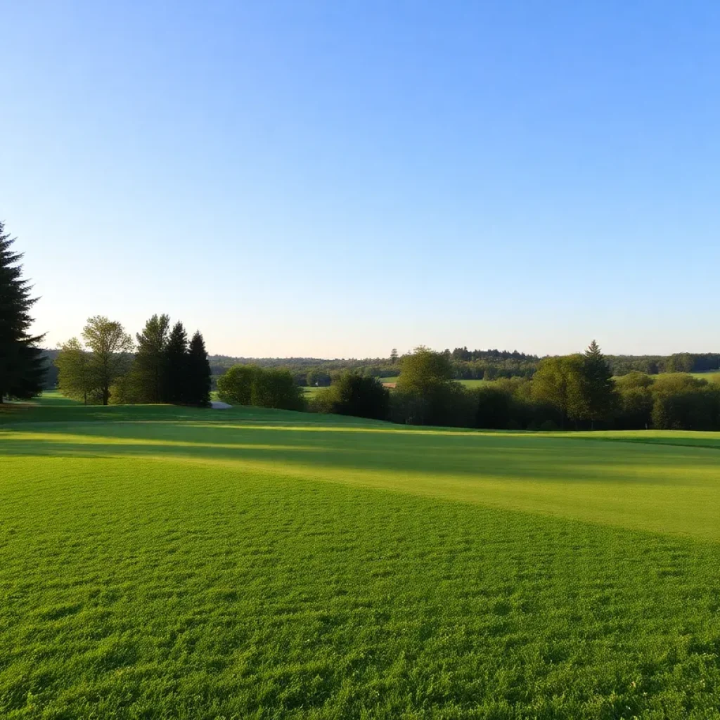 A close-up view of a beautifully maintained golf course with vibrant green grass.