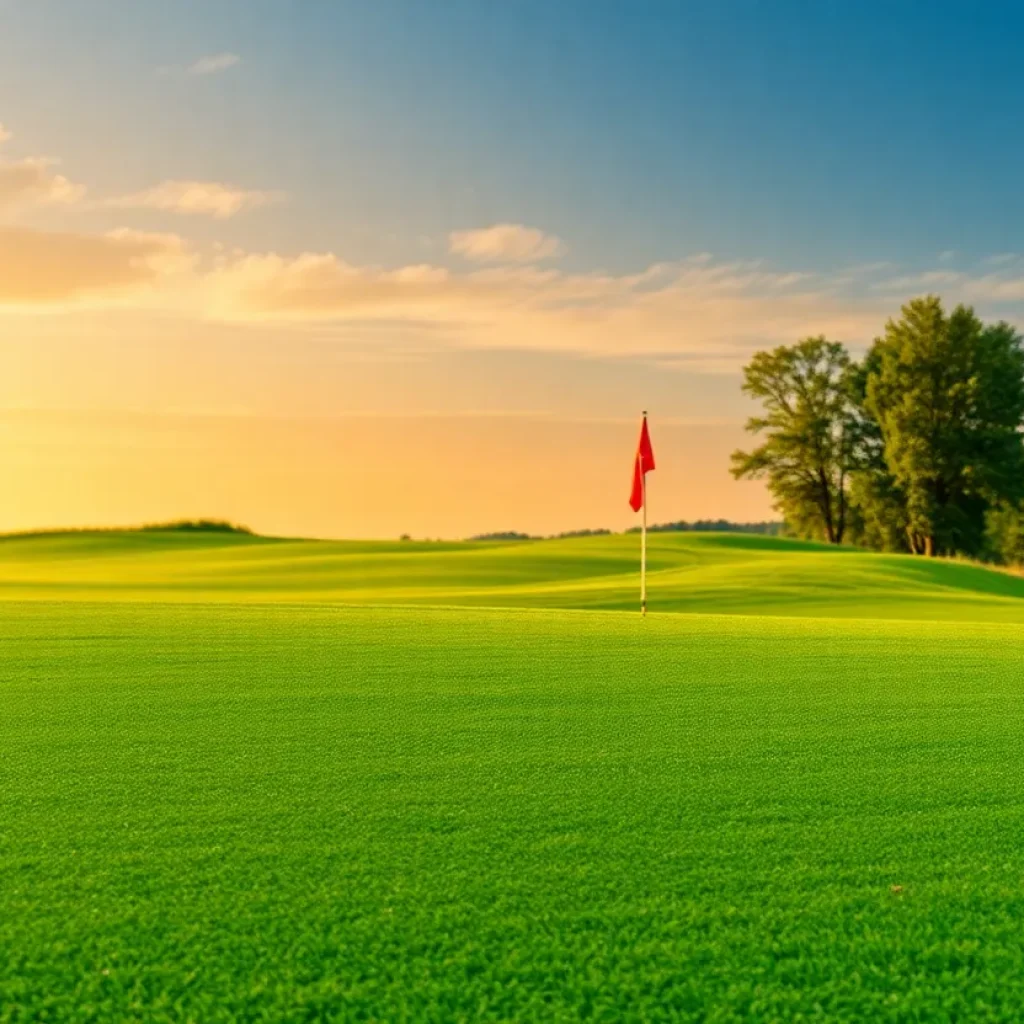 Close up of a beautiful golf course showcasing the greens.