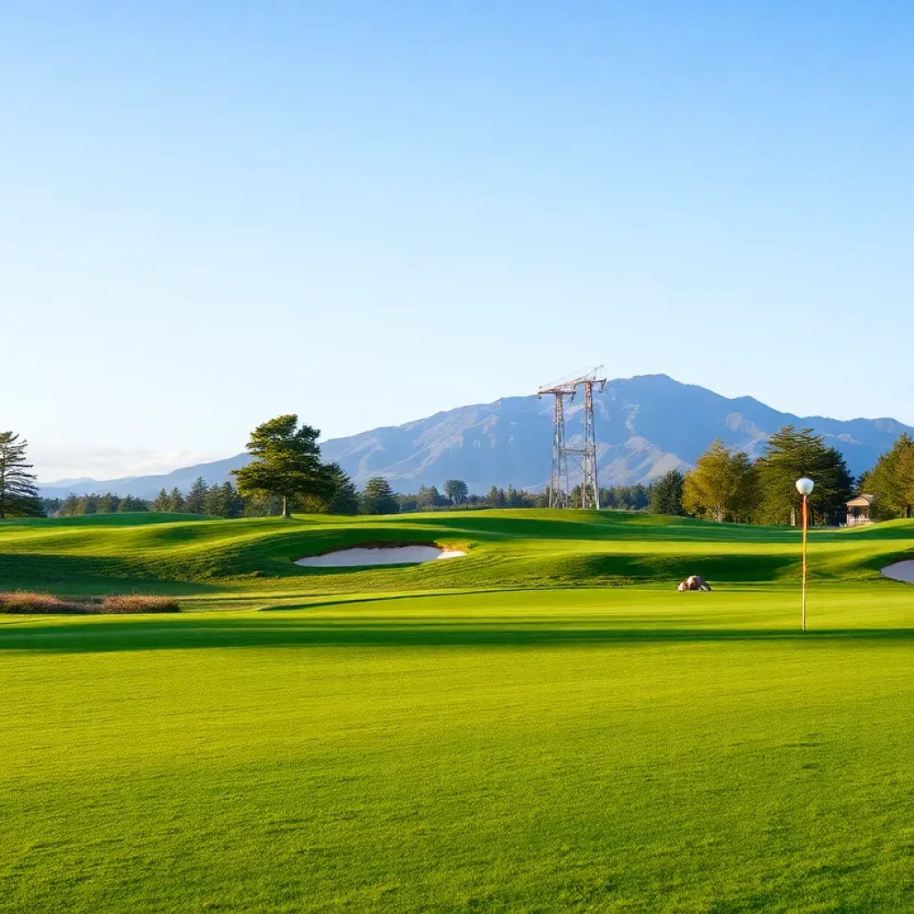 A close up of a beautiful golf course showcasing well-kept greens.