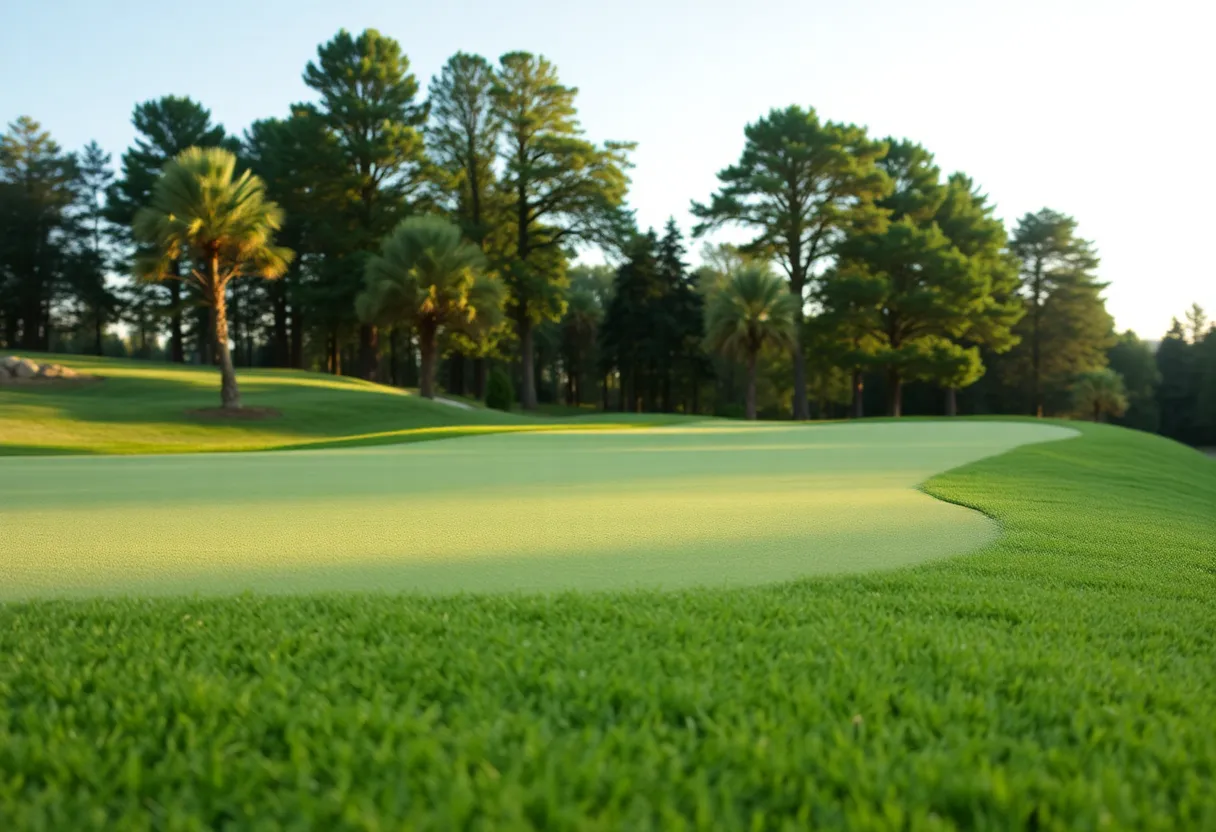 Close-up of a beautiful golf course with vibrant greenery