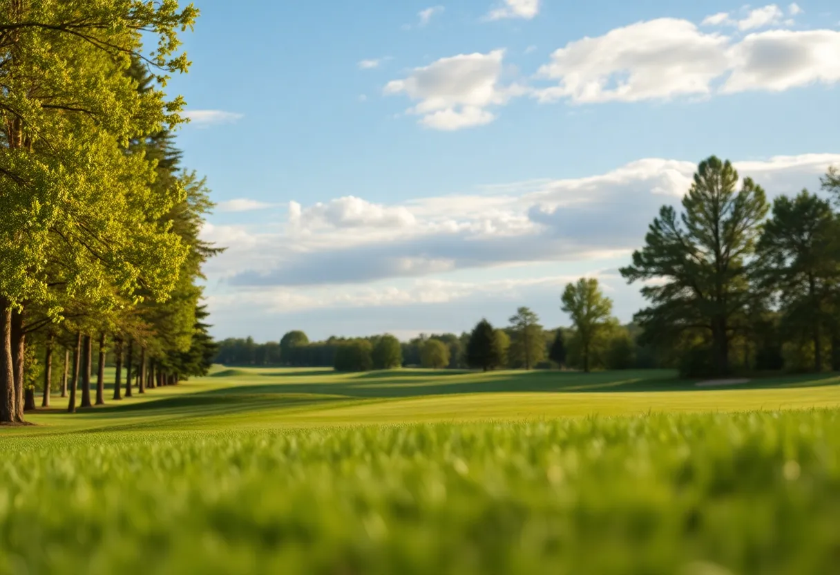 Vibrant greens of a beautiful golf course under clear skies