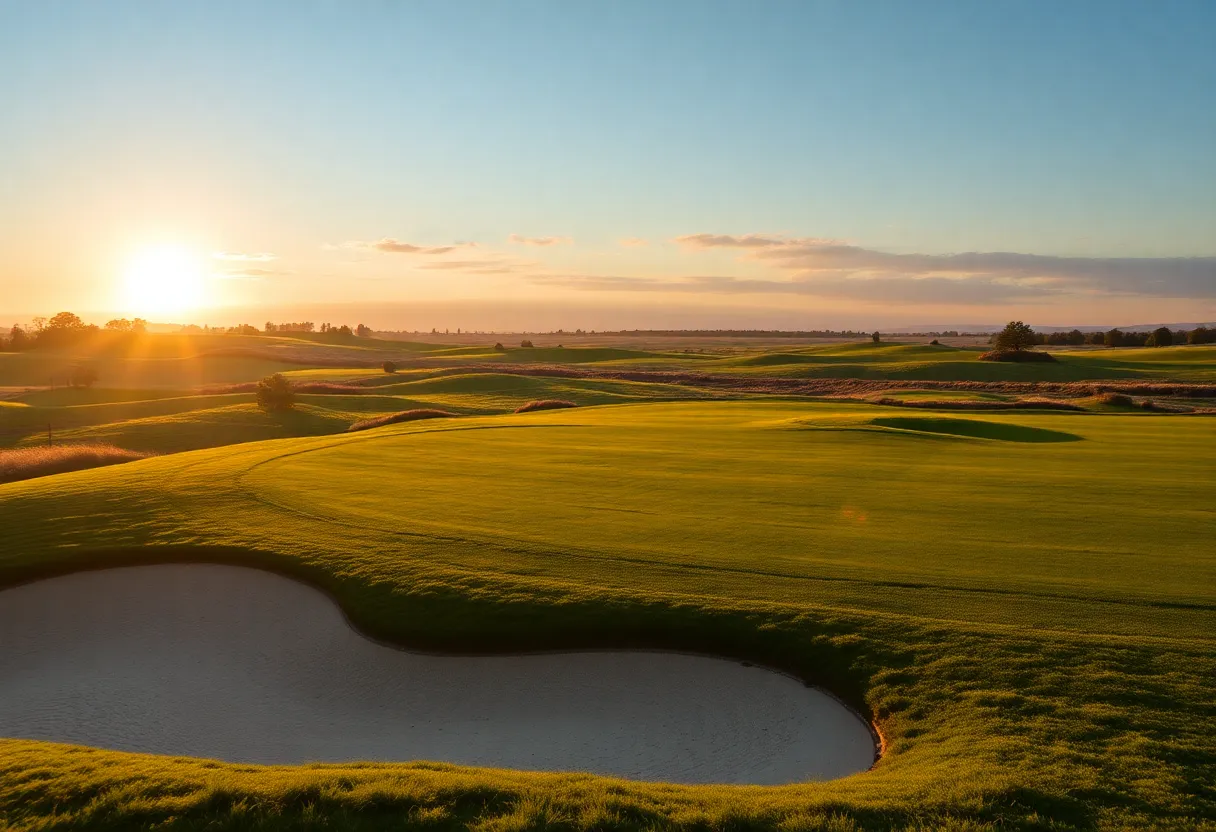 Close-up of a beautiful golf course featuring greens and landscape