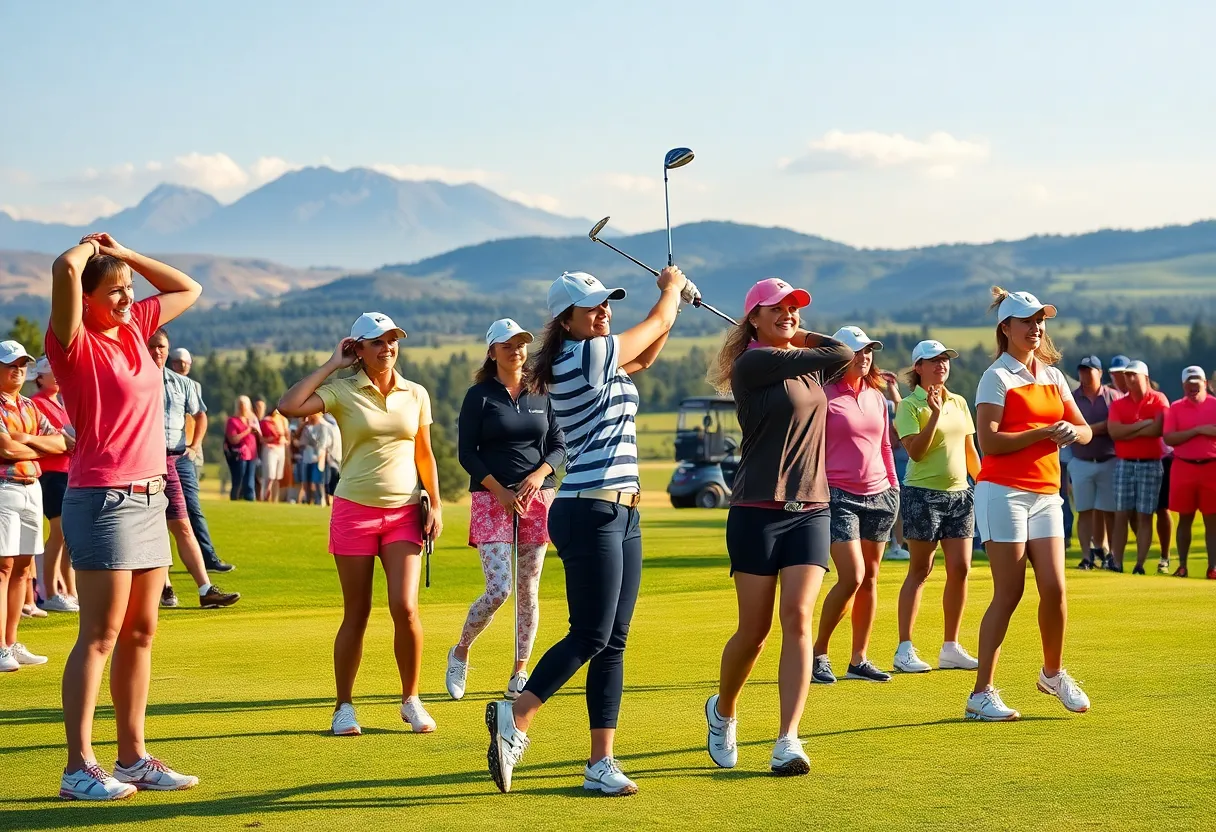 Women golfers competing in an LPGA tournament on a picturesque golf course