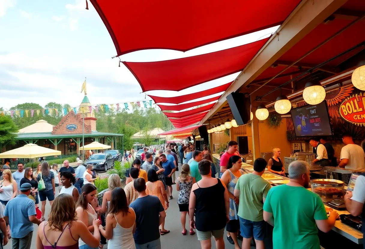 Crowd enjoying food and live music at the 2025 Food & Wine Festival in Tampa Bay