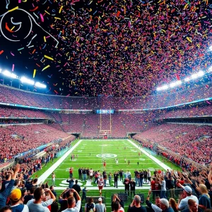 Eagles fans celebrating in the stadium after winning Super Bowl LIX.