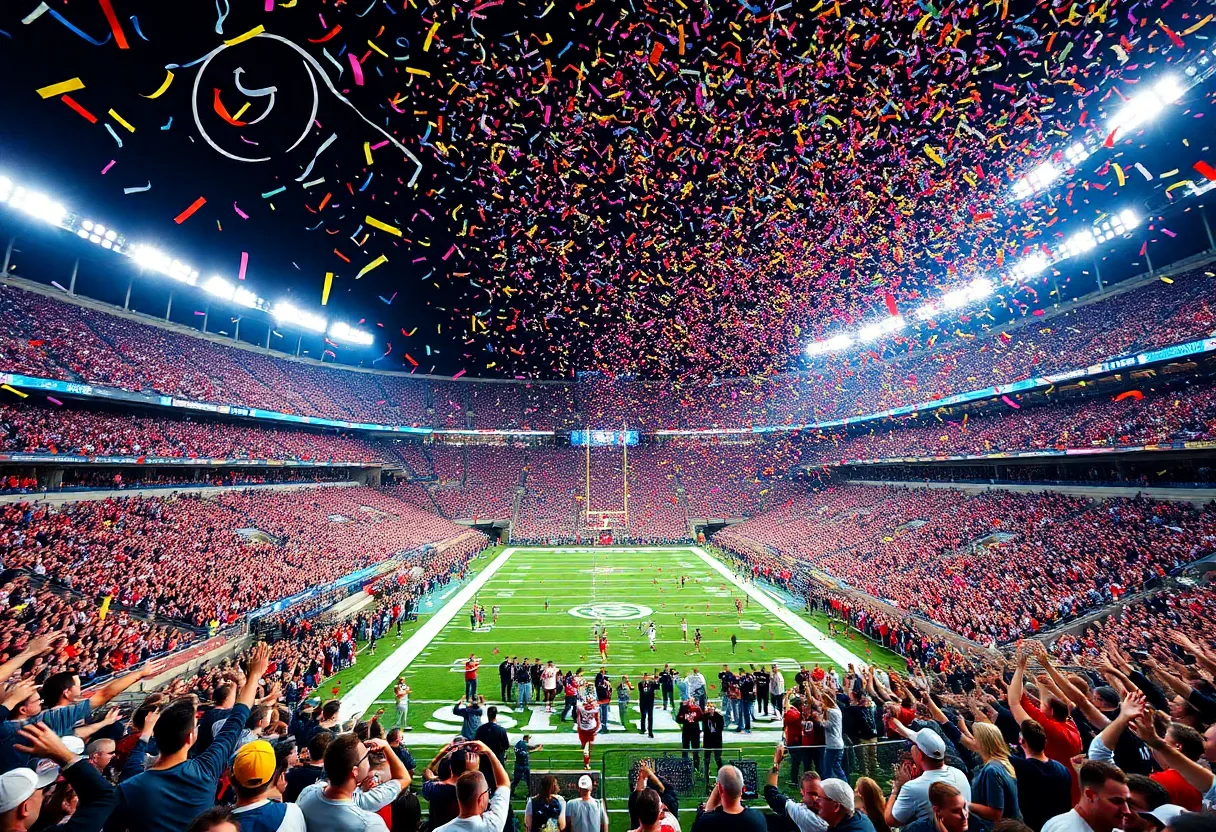 Eagles fans celebrating in the stadium after winning Super Bowl LIX.