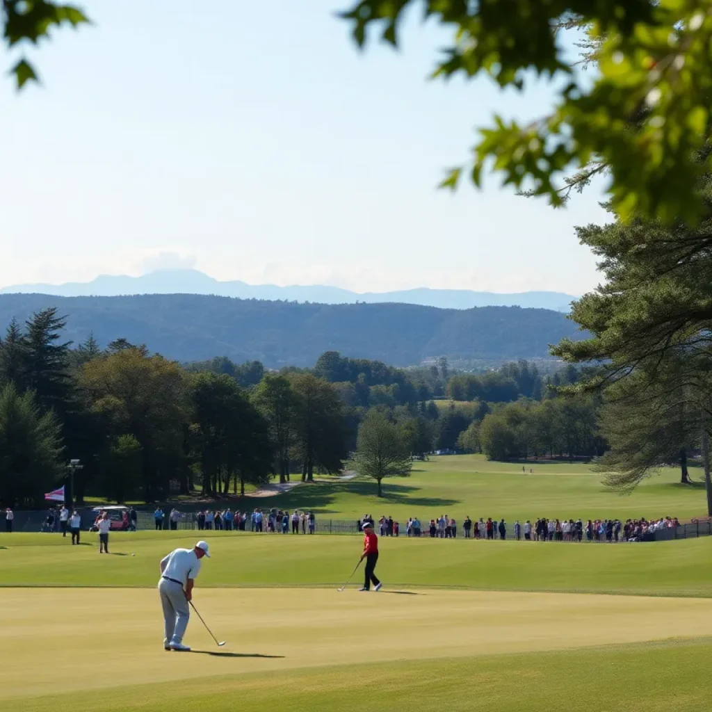 Scenic view of an empty tee on a golf course