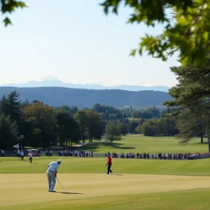 Scenic view of an empty tee on a golf course