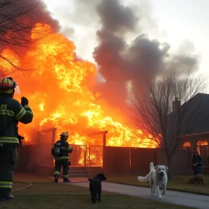 Firefighters working to control a fire in Tampa