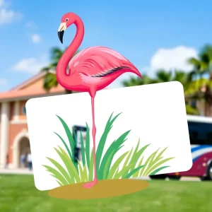 Flamingo card displayed with a HART bus in front of the USF campus