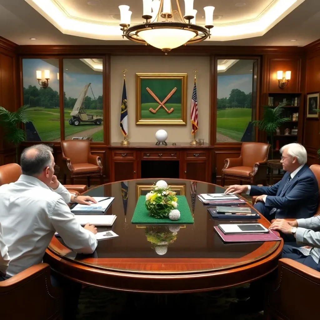 A picturesque golf course scene symbolizing the evolution of professional golf during negotiations.